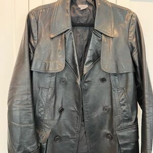 Men's Charcoal Leather Trench Coat